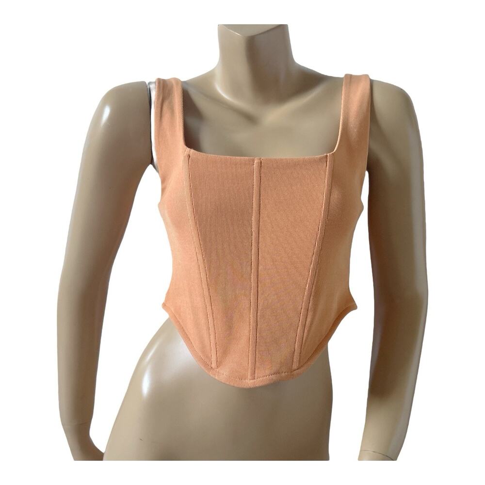 Edit By Nine Peach Corset Crop Tank Top Womens L Ribbed Square Neck Sleeveless